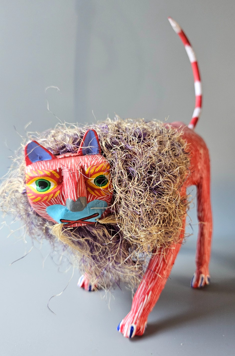 Hand-Carved Copal Wood LION Alebrije Oaxacan Sculpture Signed