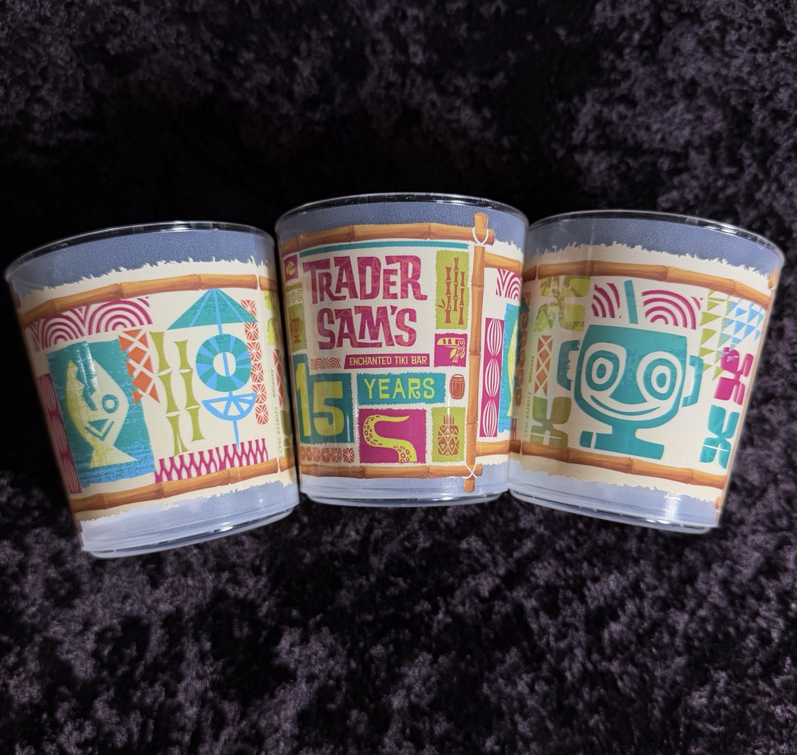 Disneyland Park Trader Sam\'s 15 Year Anniversary Tiki Cups Drinking Set of 6