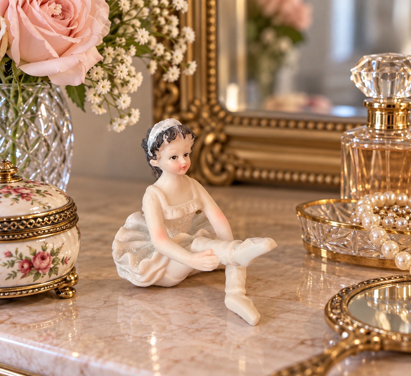 VTG Bisque Porcelain Ballerina 4 X 4” Sparkly Tutu Lovely