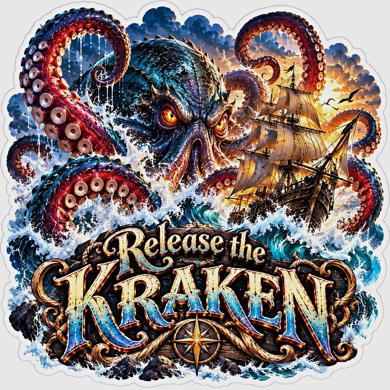 Kraken Release The Kraken 3 Inch Sticker Sea Monster Nautical Fantasy Decal