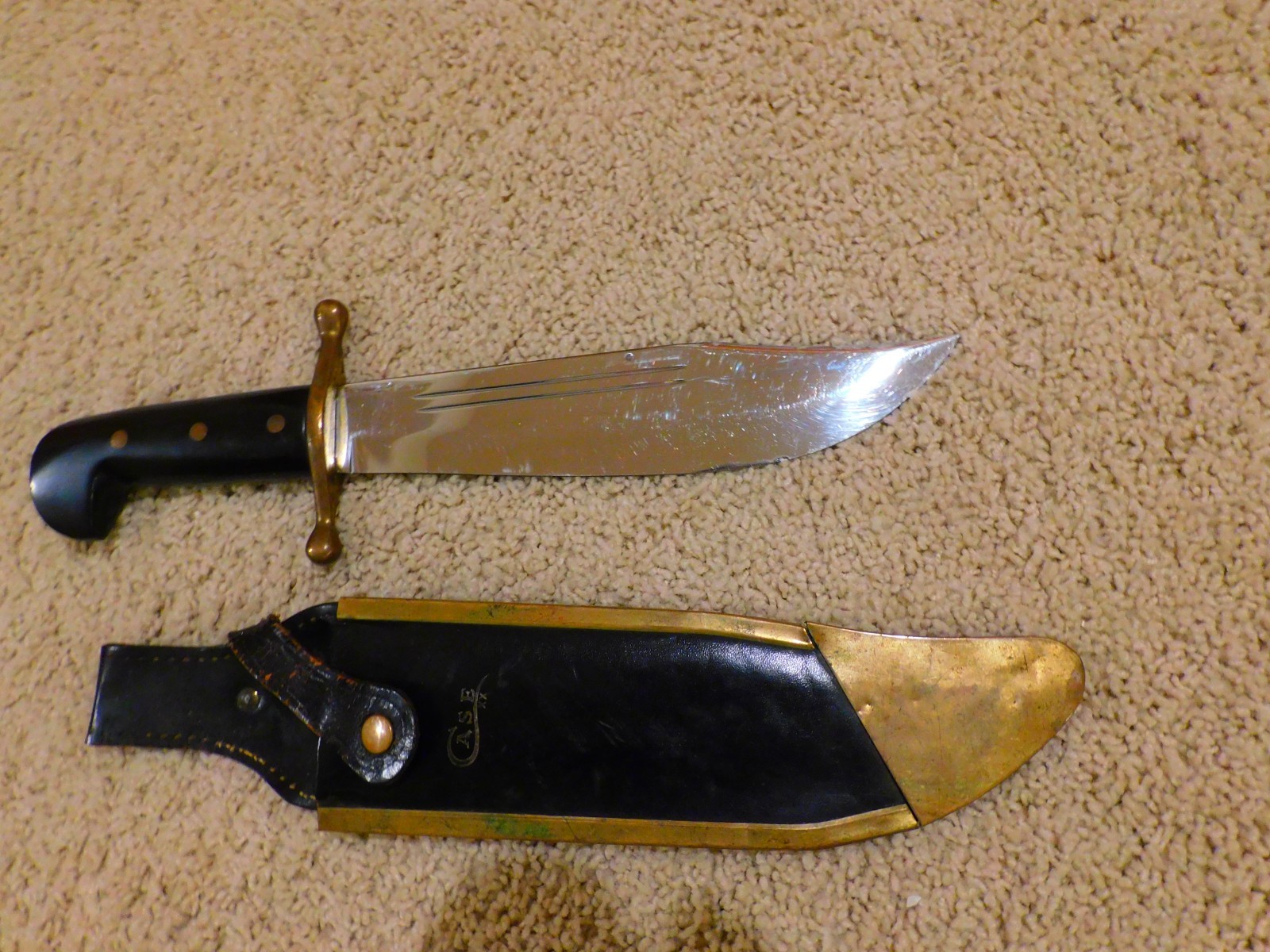 Vintage 1965-73 Case XX 1836 Bowie Knife With Brass & Leather Sheath