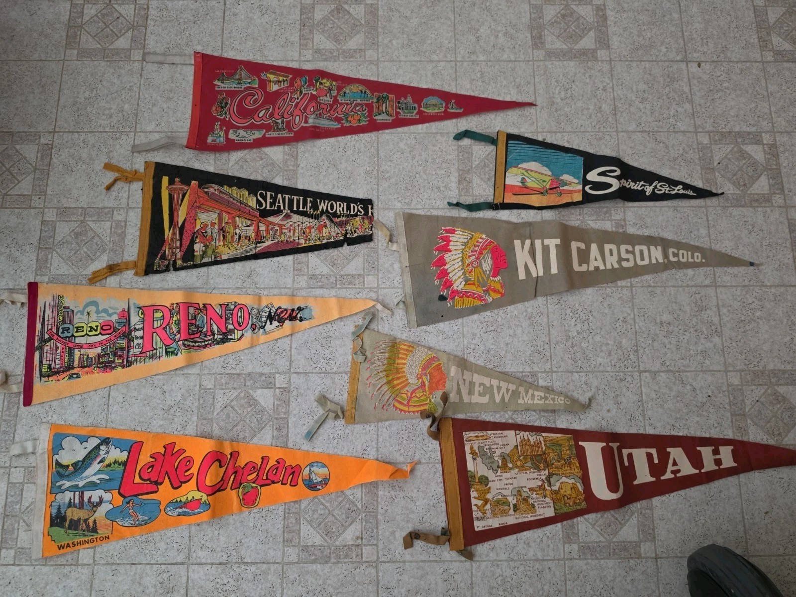 8 Rare Vintage Pennants Reno California St. Louis Seattle Utah New Mexico Colo.