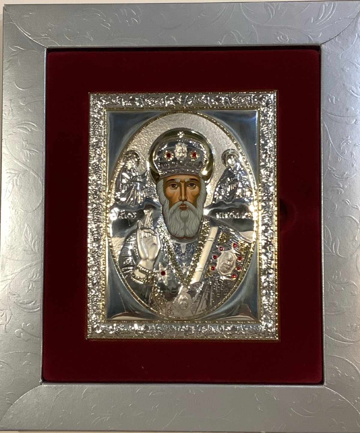 Theodora Argento Saint Nicholas Christian Icon Plaque Sterling Silver 925