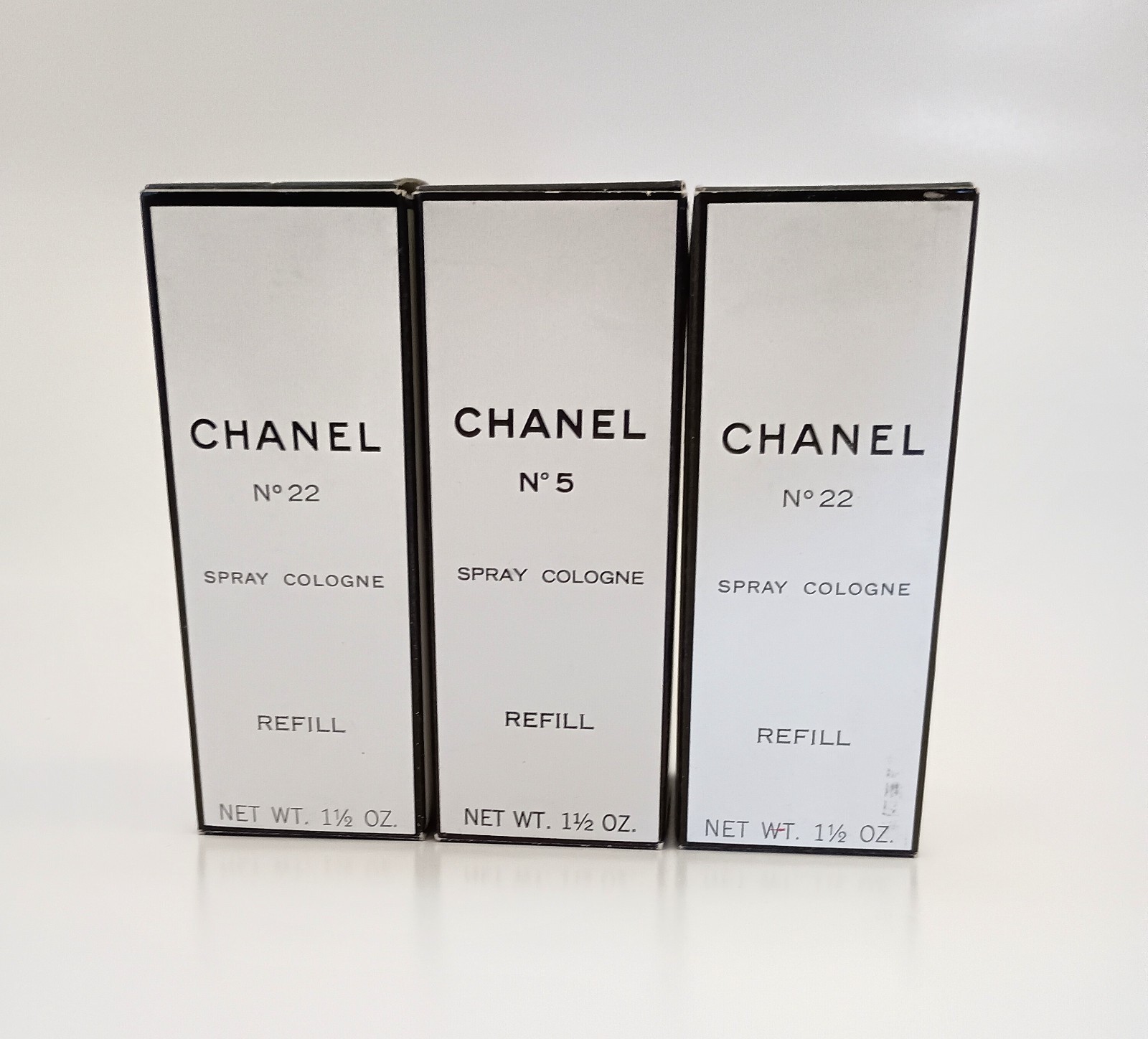 Vintage Lot of 3 bottles Chanel No 5  and No. 22 Cologne Refills 1.5 oz 1978