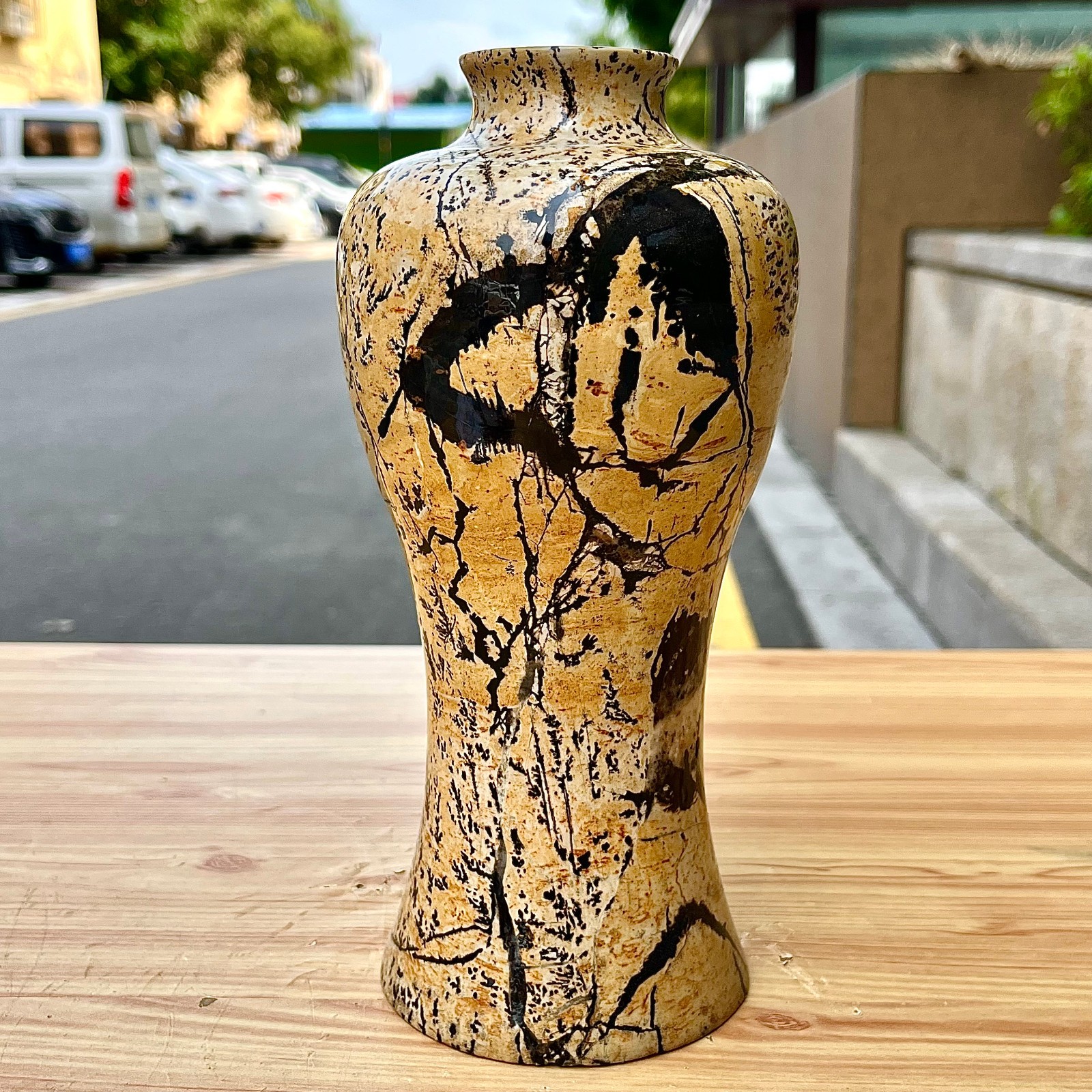 5.5LB Rare Chinese painted stone vase decorated with high-quality specimens