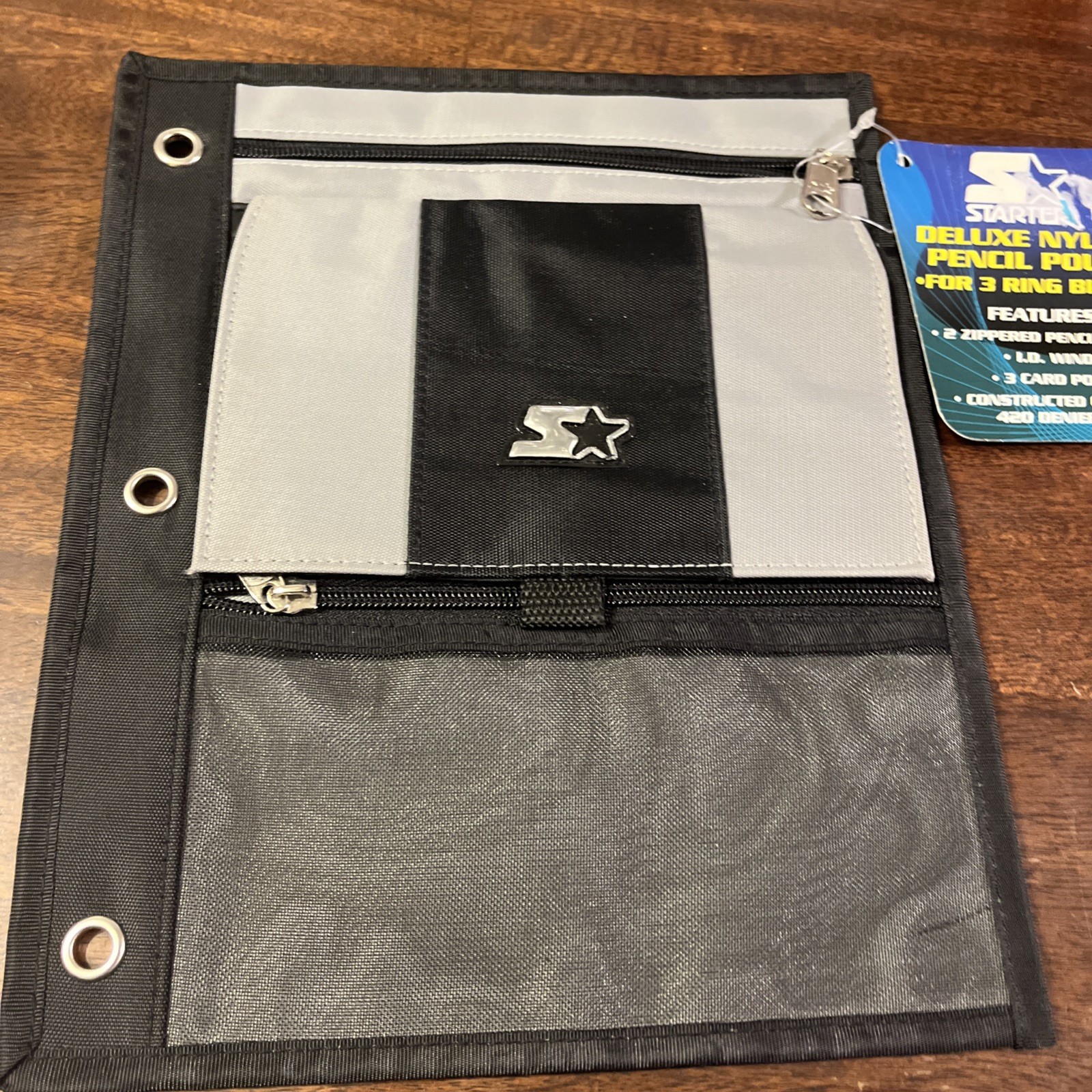 Vintage Gray Starter Brand 3-Ring Binder Pencil Pouch Zipper Card Holder