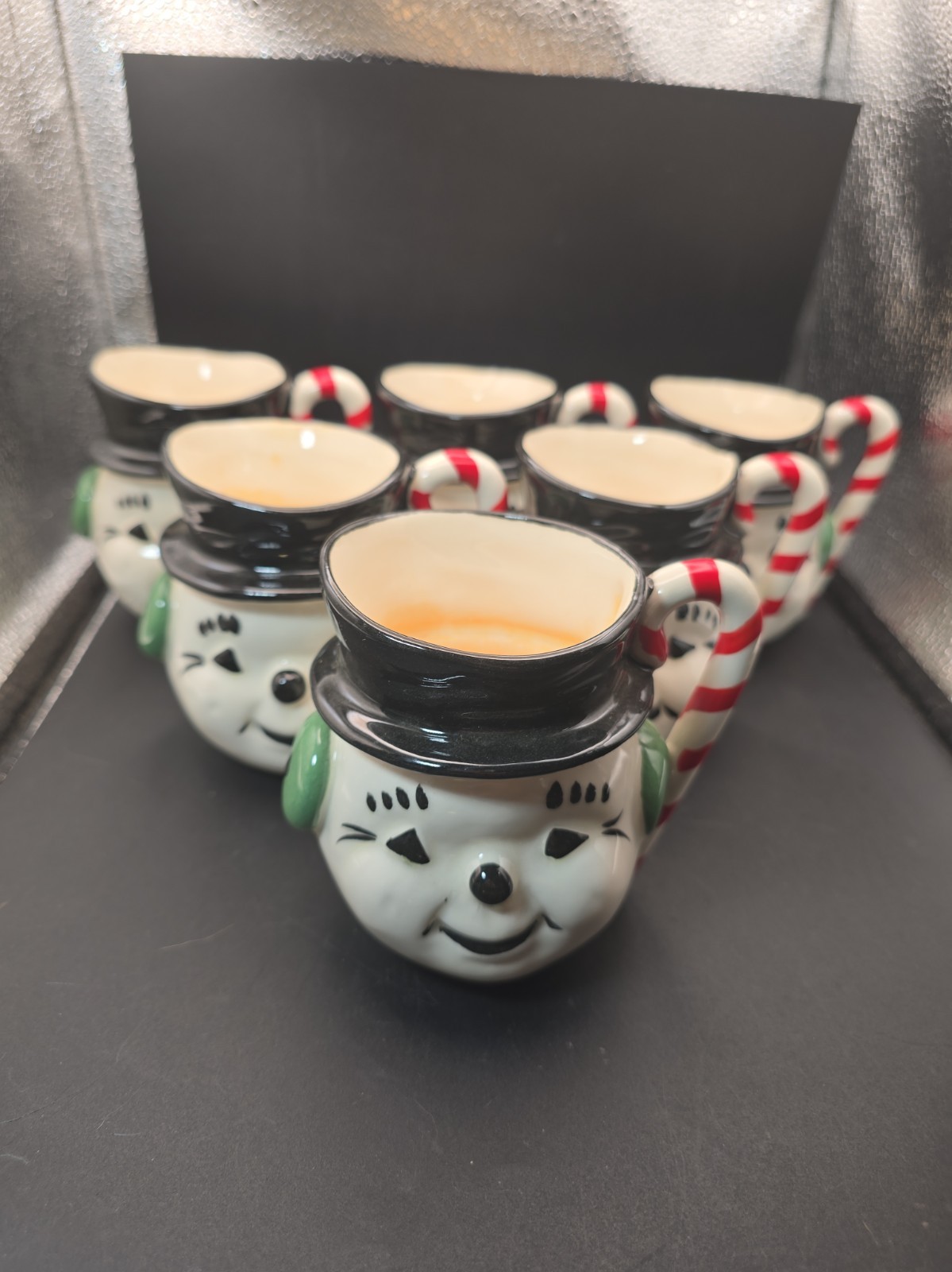 6 Vtg Riddell California Pottery Snowman Mug Cup Winter Christmas Description 