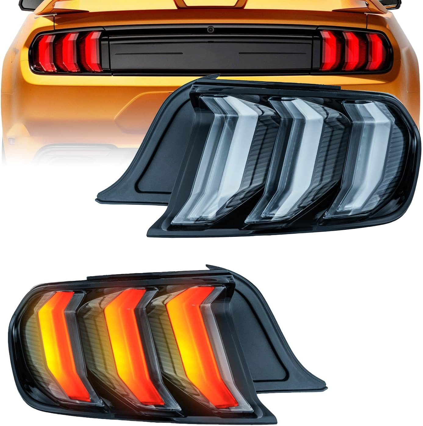 LED Tail Lights Assembly for 2015-2023 Ford Mustang - Sequential Turn Signal, Cl
