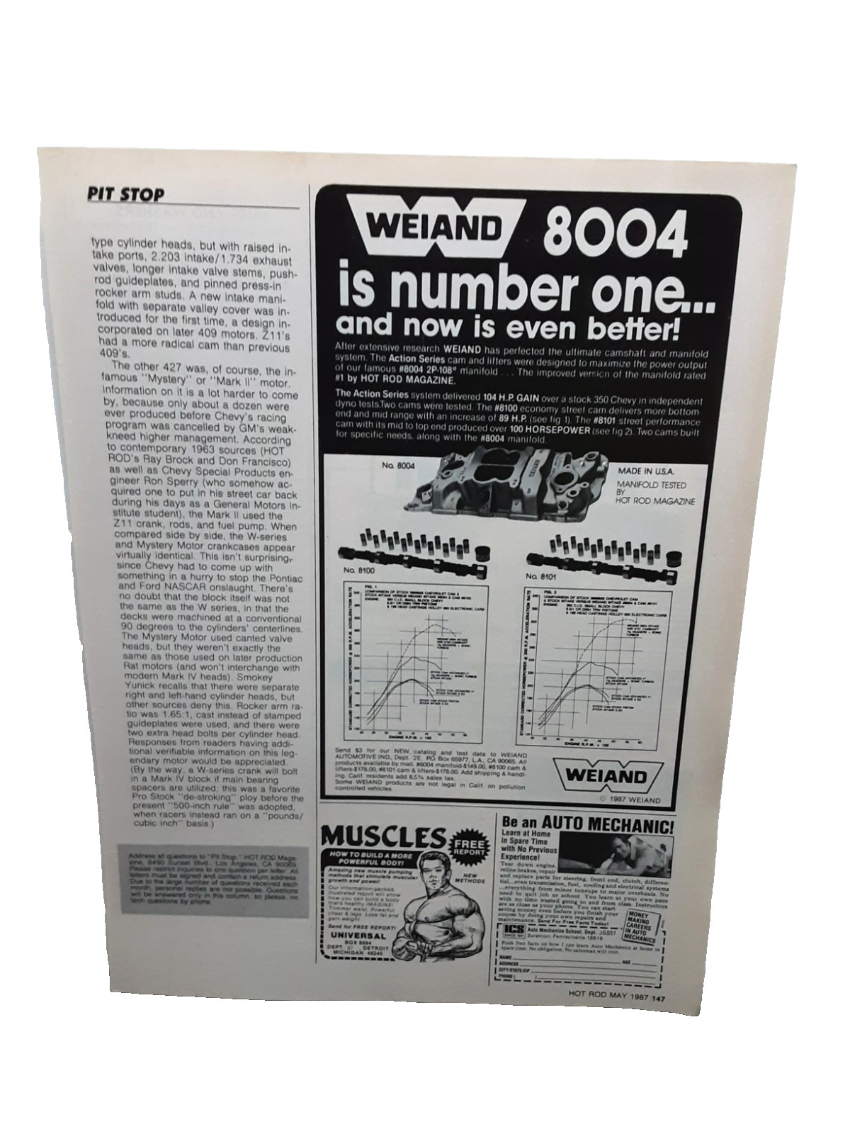 1987 Weiand 8004 Intake Manifold Hot Rod Print Ad Muscle Car Vintage Racing