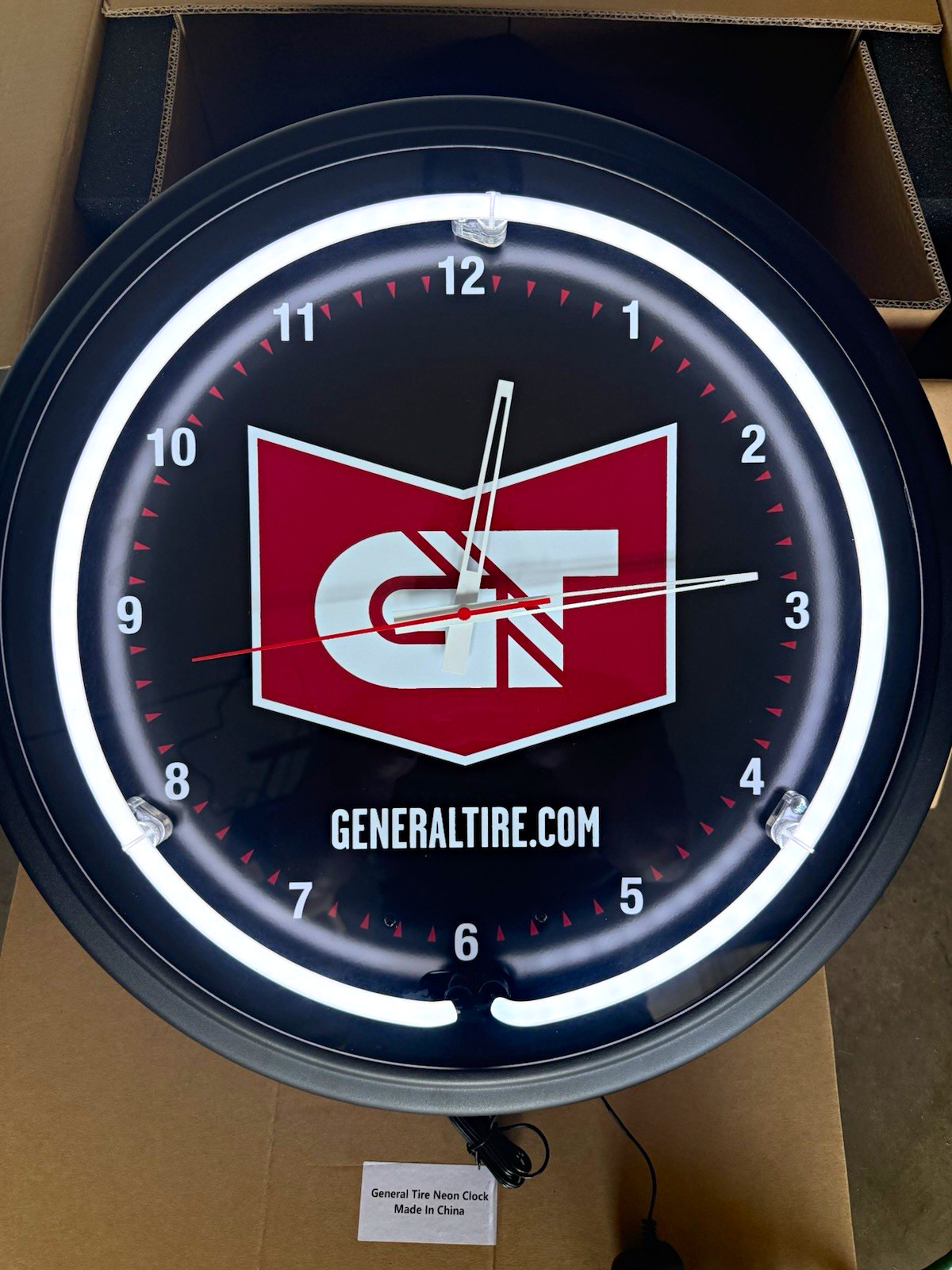 General Tire GT Logo Automotive / Sign Clock, Black/Red/White New in box 