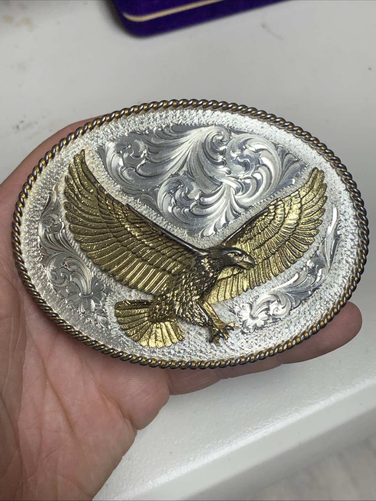 MONTANA SILVERSMITHS silver plate EAGLE western RODEO cowboy 4” Vintage USA