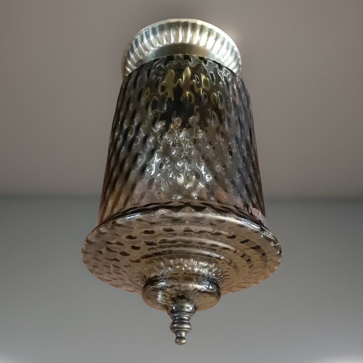 Vintage 1970's Retro Gothic Smokey Black Coin Spot Glass Light Fixture