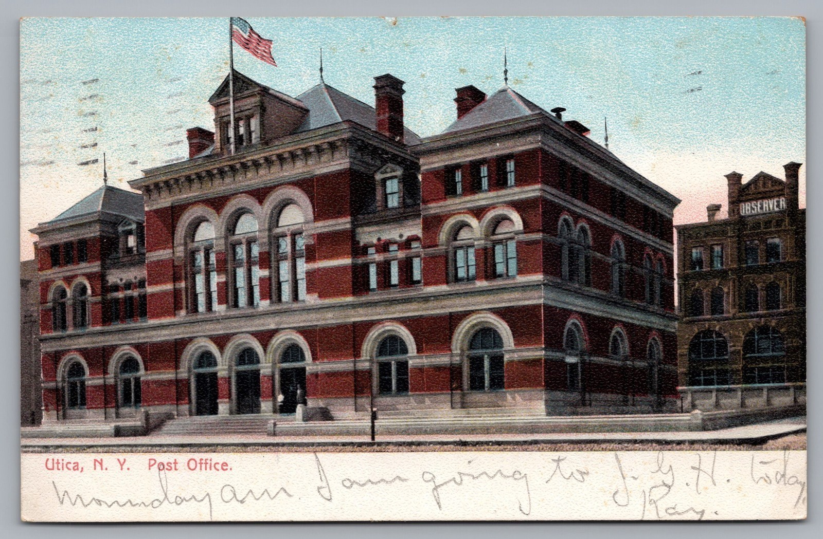 Utica NY Post Office UDB 1907 Vintage Stone Steps Postcard TS-226