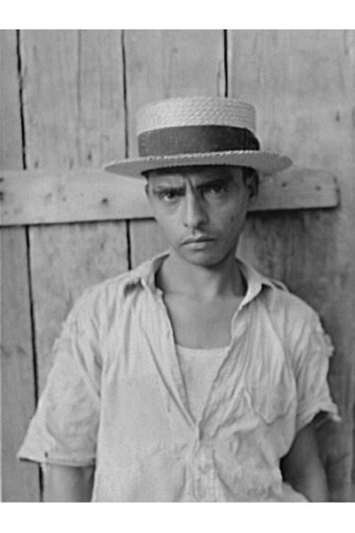 Photo:Ensenada Puerto Rico 1930s Young Man Straw Hat Farmworker Portrait