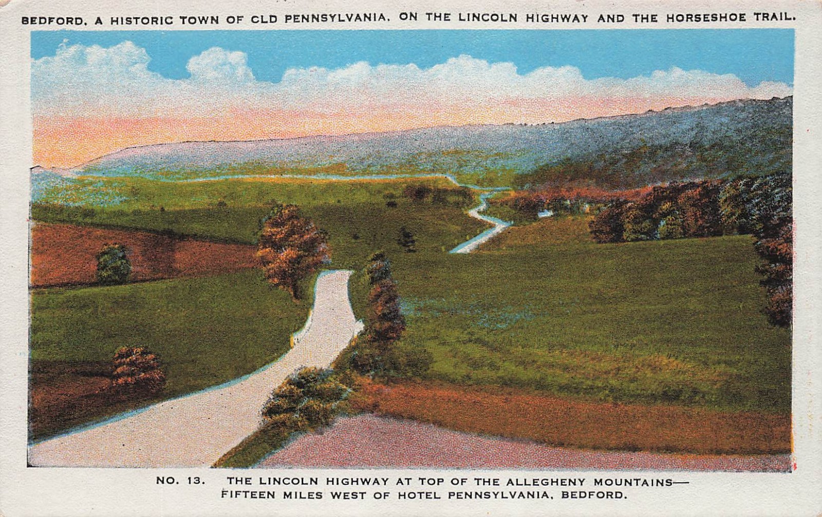 Bedford PA Pennsylvania Lincoln Highway Allegheny Mountains Vtg Postcard 20A