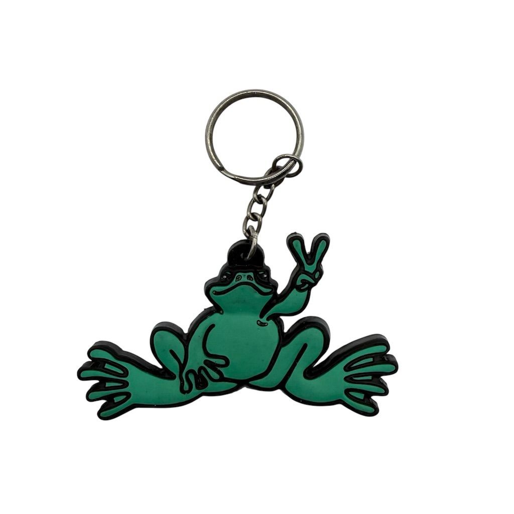 Peace Frogs Green Keychain Fun Quirky Frog Design