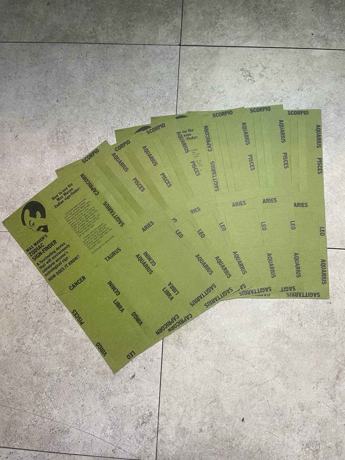 1981 Phil Goldstein Max Maven’s Zodiac Sign Finder Paper Cards Lot Of 6