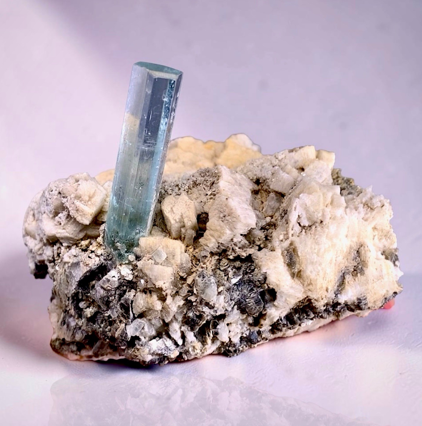 Natural Well Terminated Aquamarine Matrix On Feldspar  Rare Minerals Specimen.