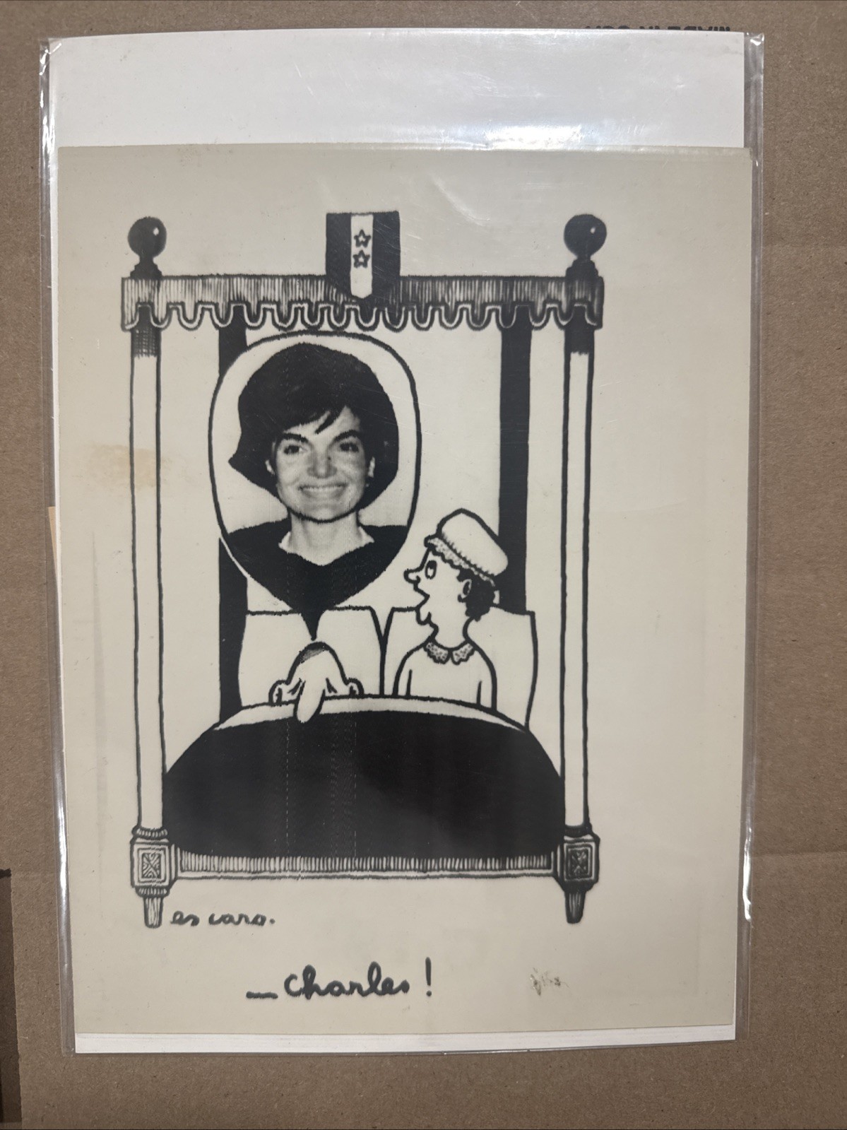 Rare Vintage Photo Jacqueline Kennedy Cartoon Showing French President De Gaulle