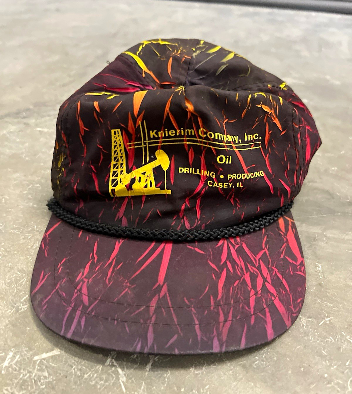 Vintage 90s Knierim Company, Inc. Gas & Oil Advertising Hat Black Red Yellow