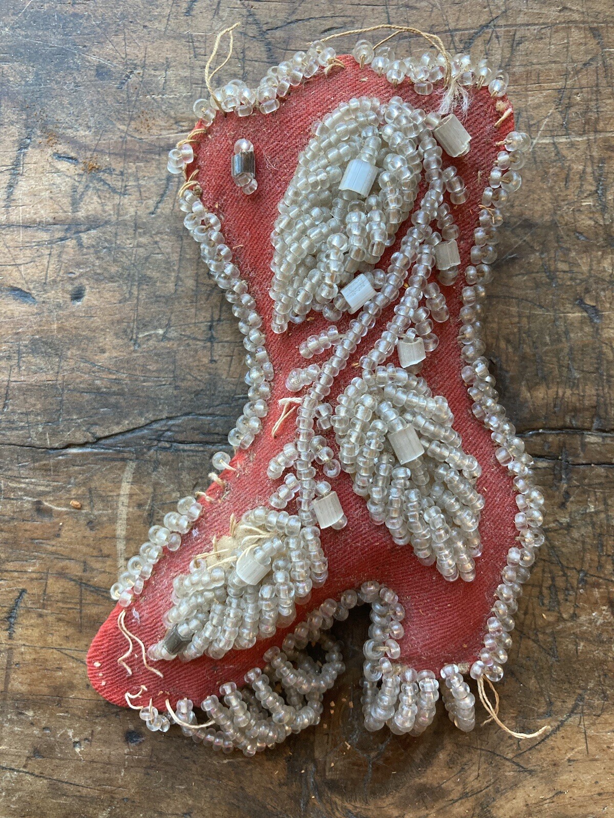 Antique 19th C Iroquois Indian Native American Beaded Pincushion Trade Boot