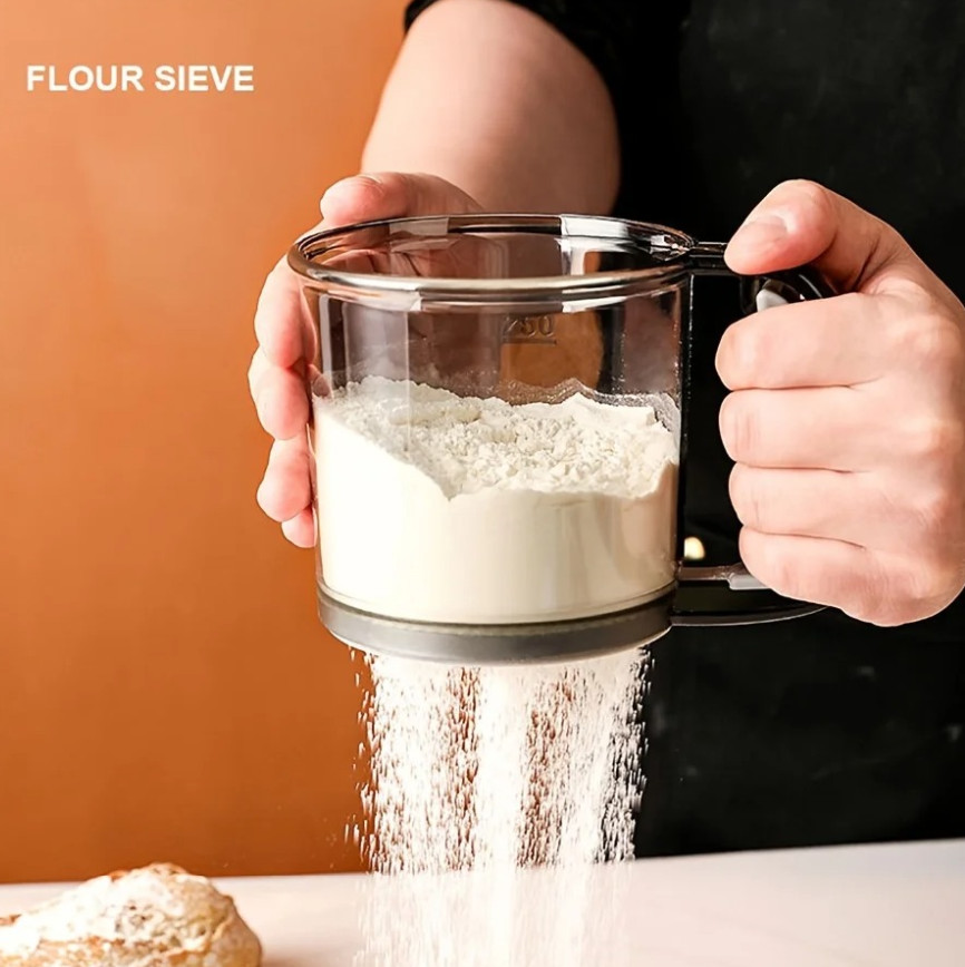 1pcs Semi-Automatic Flour Sifter – Transparent Hand Press Baking Sieve - NEW