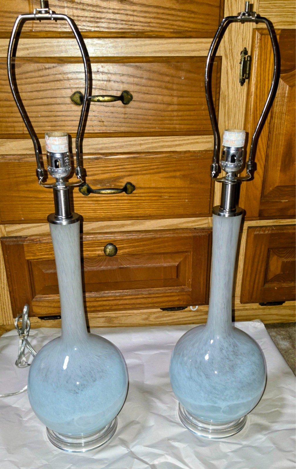 Pair of Vintage Pier 1 Hand-blown Blue Glass Lamps