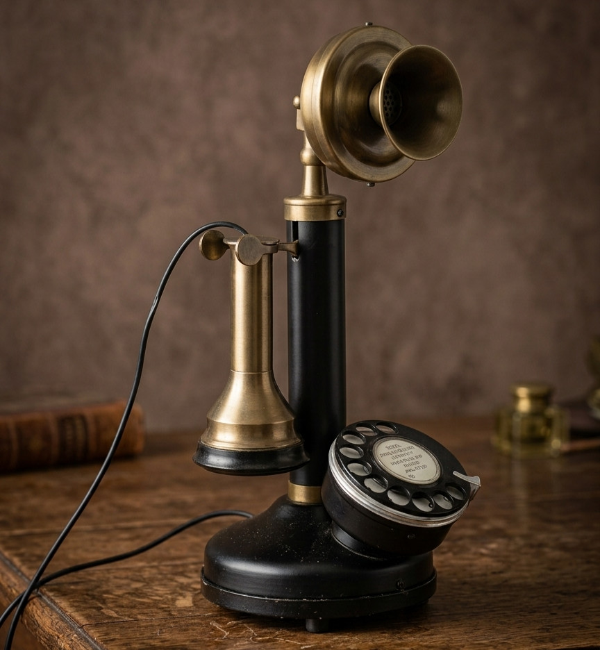 Antique Victorian Candlestick Phone Rotary Dial Working Collectible Telephone.