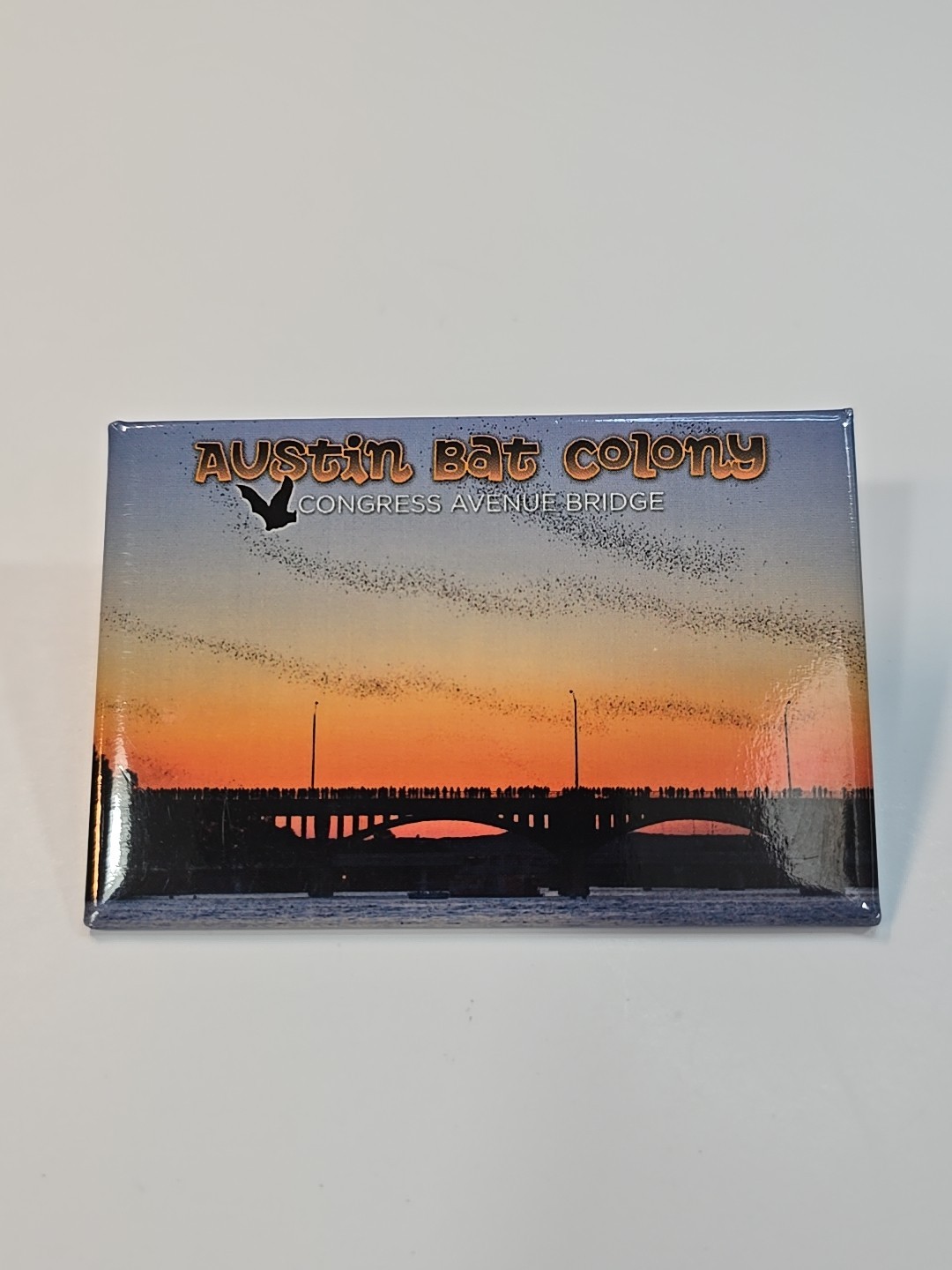 Texas Travel Souvenir Fridge Magnet Austin Bat Colony Congress Ave Bridge Sunset