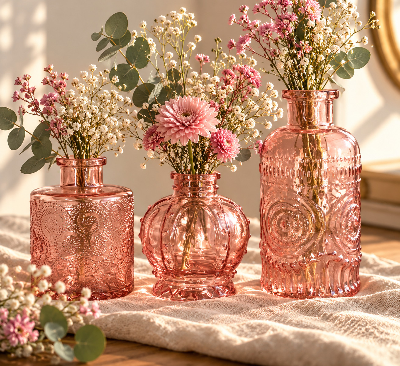 Cassie & Co. New Set of 3 Glass Bud Vases Vintage Style Floral Cottage Decor