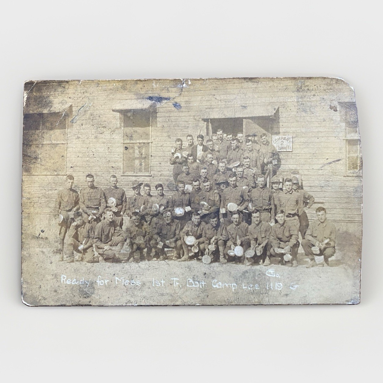 Camp Lee 1st Training Battalion Mess Tins US Army Antique Photo Poor Condition