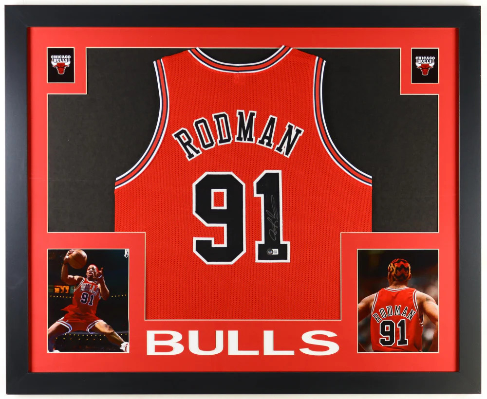 Dennis Rodman Signed Custom Framed Jersey Display (Beckett) - Chicago Bulls