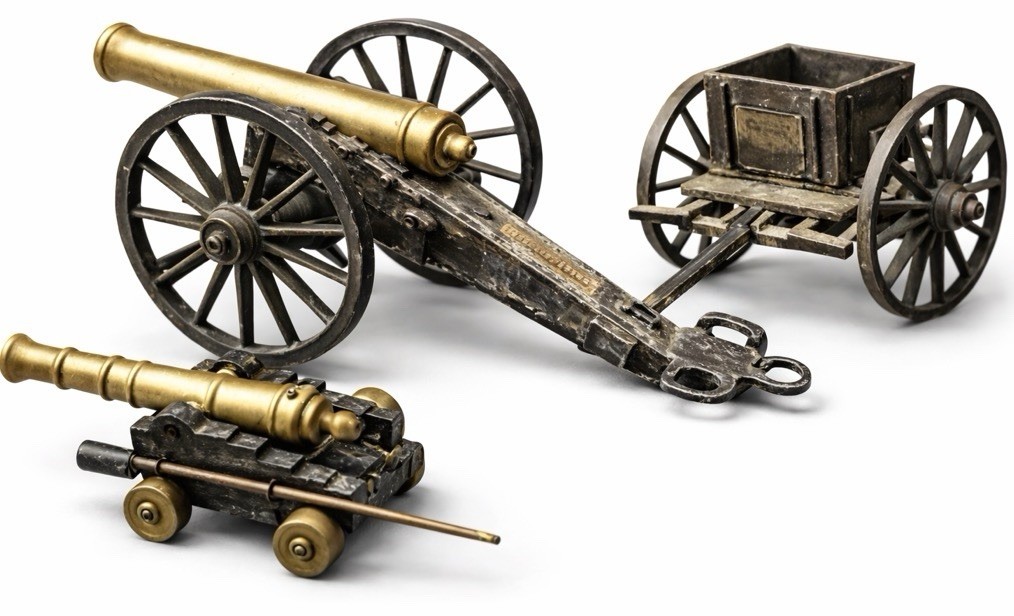 Vintage Chickamauga Civil War Cannon Wagon Set - Brass Barrels Tone & Cast Metal
