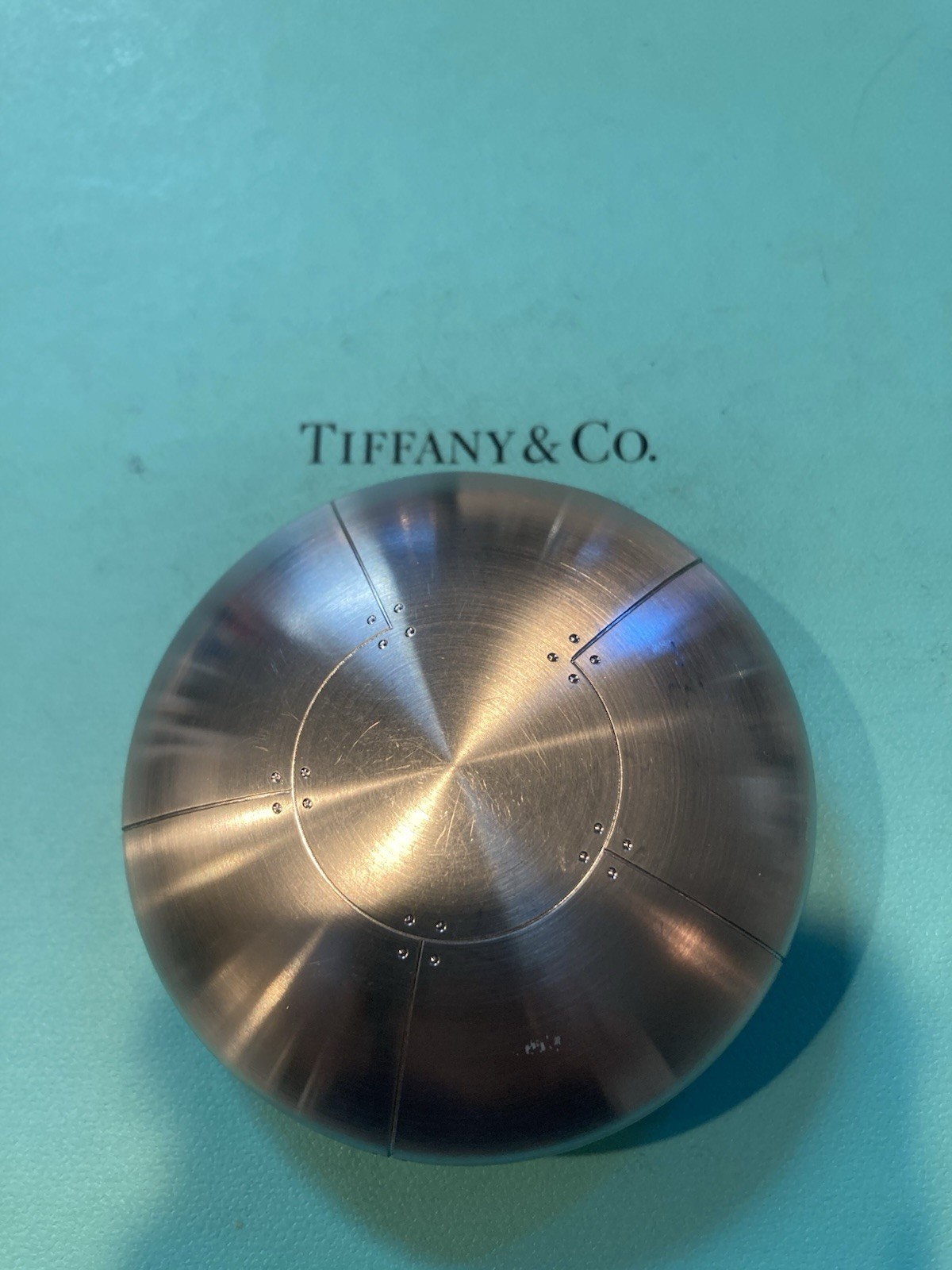 Tiffany & Co Streamerica stainless steel paperweight box sphere