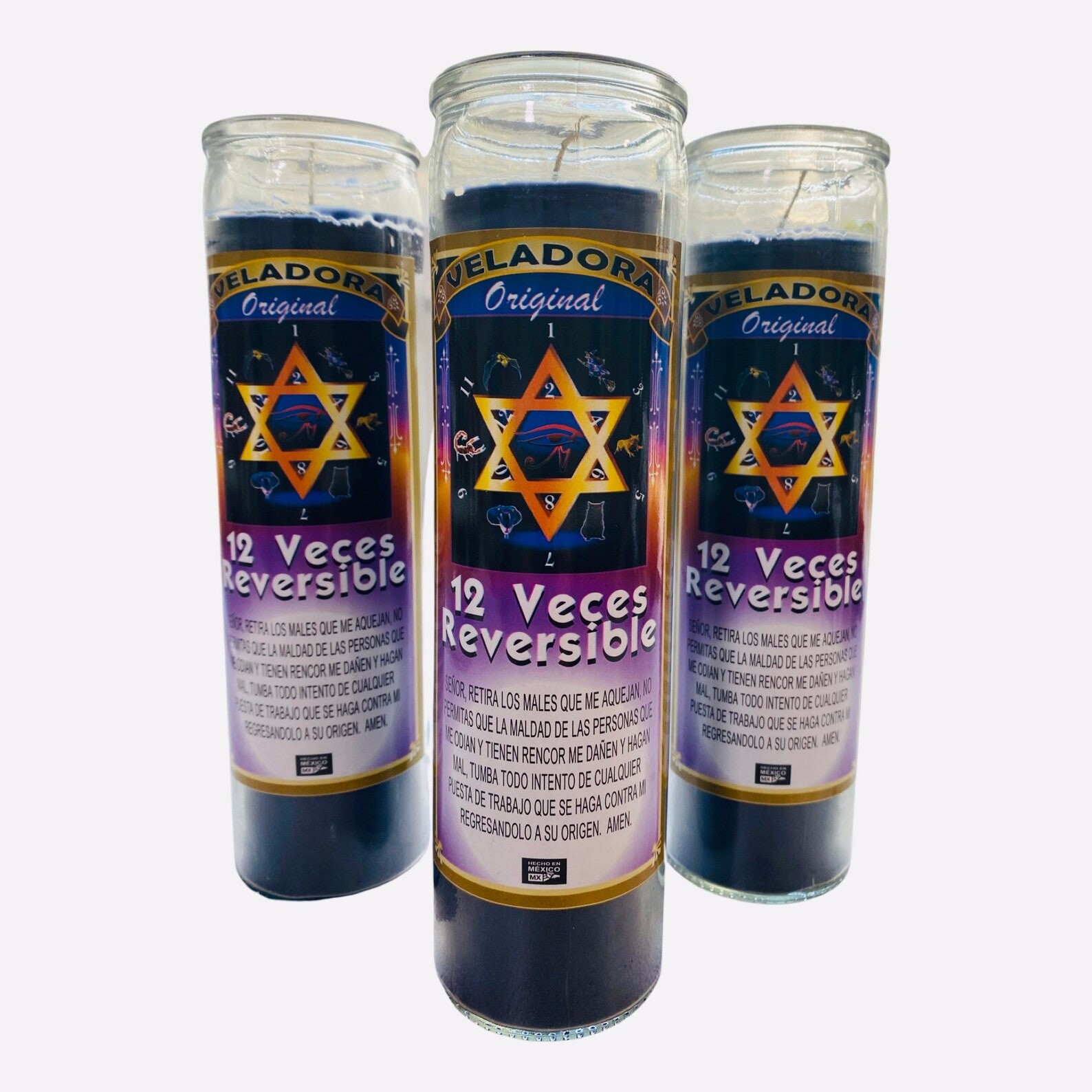 3x SET- 12 Times Reversible Black Fixed Candle, 12 Veces Reversible Veladora