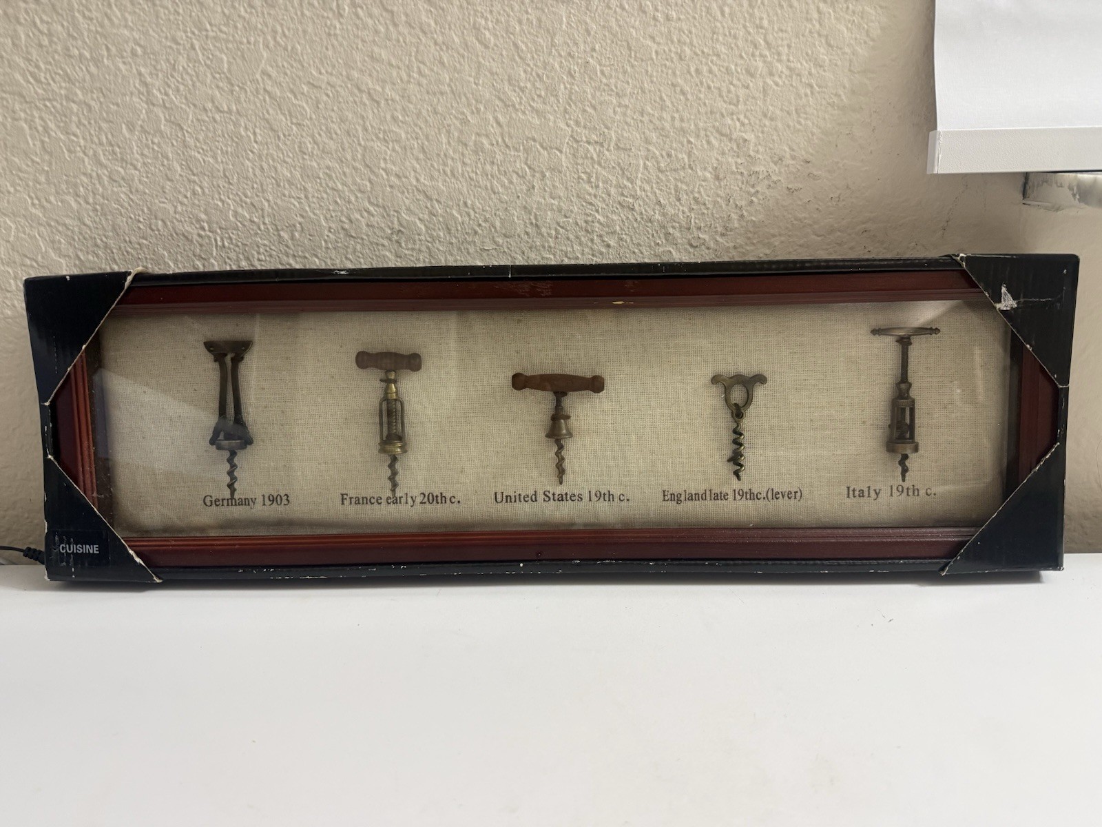Vintage Corkscrew Wine Openers from the early 1900\'s, Framed Glass Display