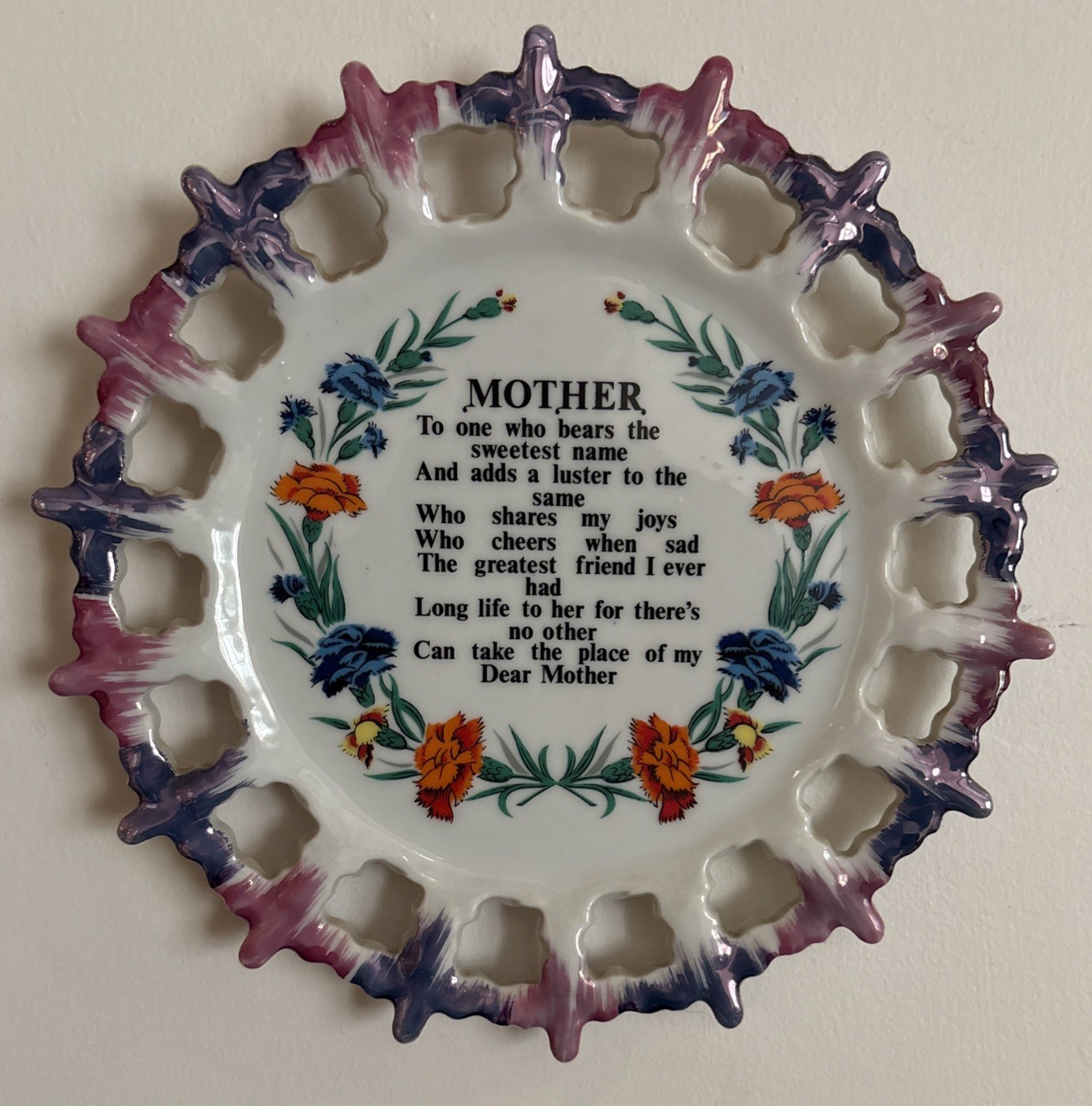 Vintage Mother Poem Decorative Plate Wall Hanging
