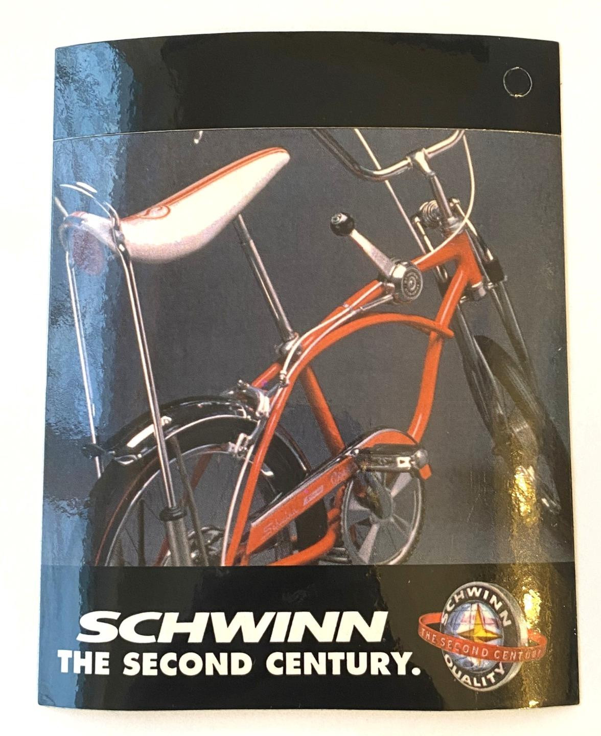 Schwinn The Second Century Stingray ORANGE KRATE bicycle HANG TAG
