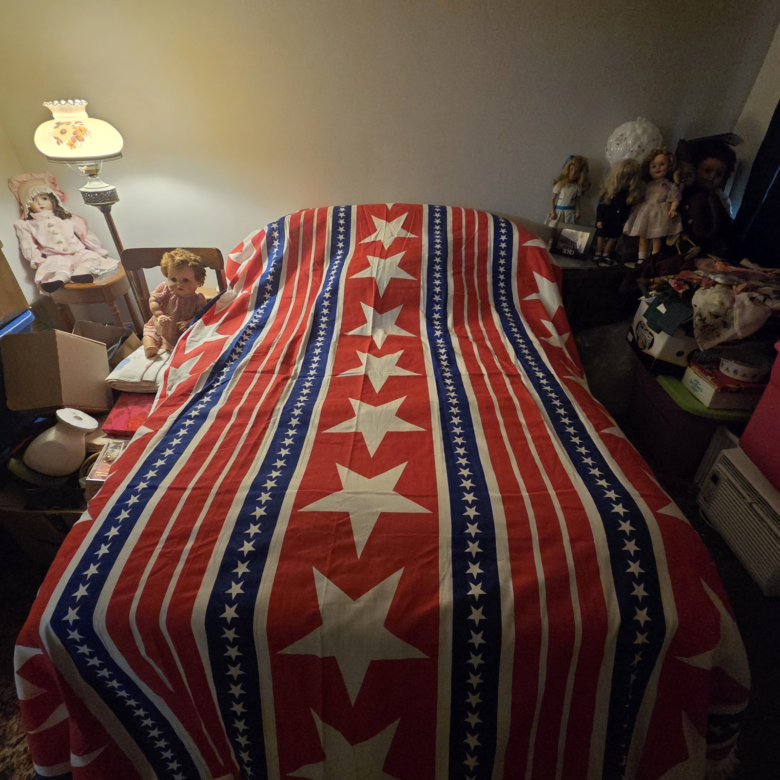 Vtg. 70s RARE Morgan Jones Full Sz Stars & Stripes Bedspread W/ Fringe 88 by 105