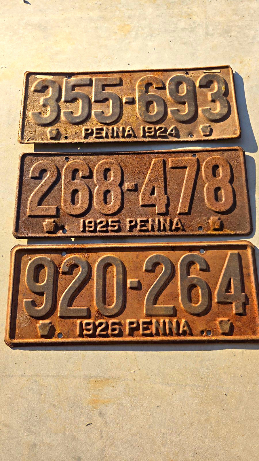 Lot of 3 Vintage Pennsylvania PENNA License Plates 1924 1925 1926