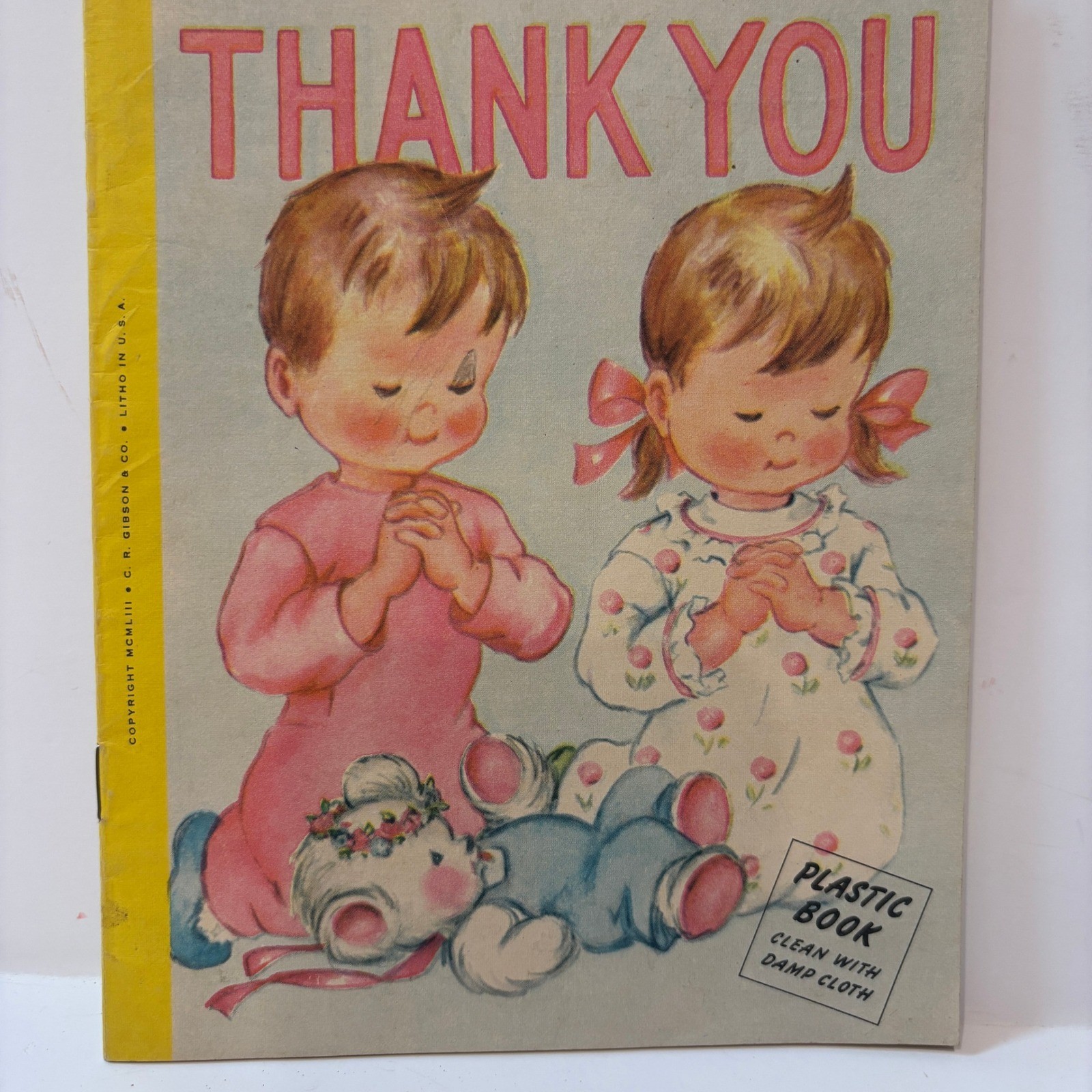 Vintage 1953 CR Gibson Thank You Plastic Book Mid Century Childrens Religious