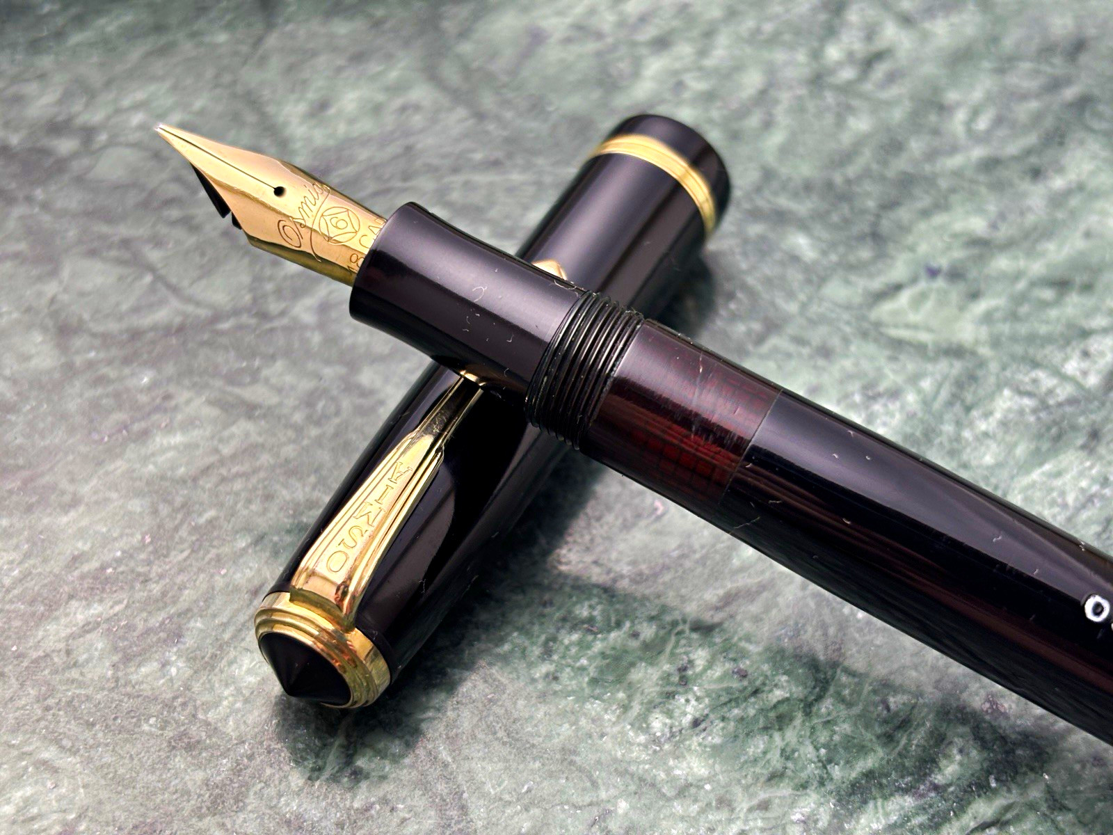 Restored prewar Osmia 436 oversized button filler celluloid 18k flex OB nib