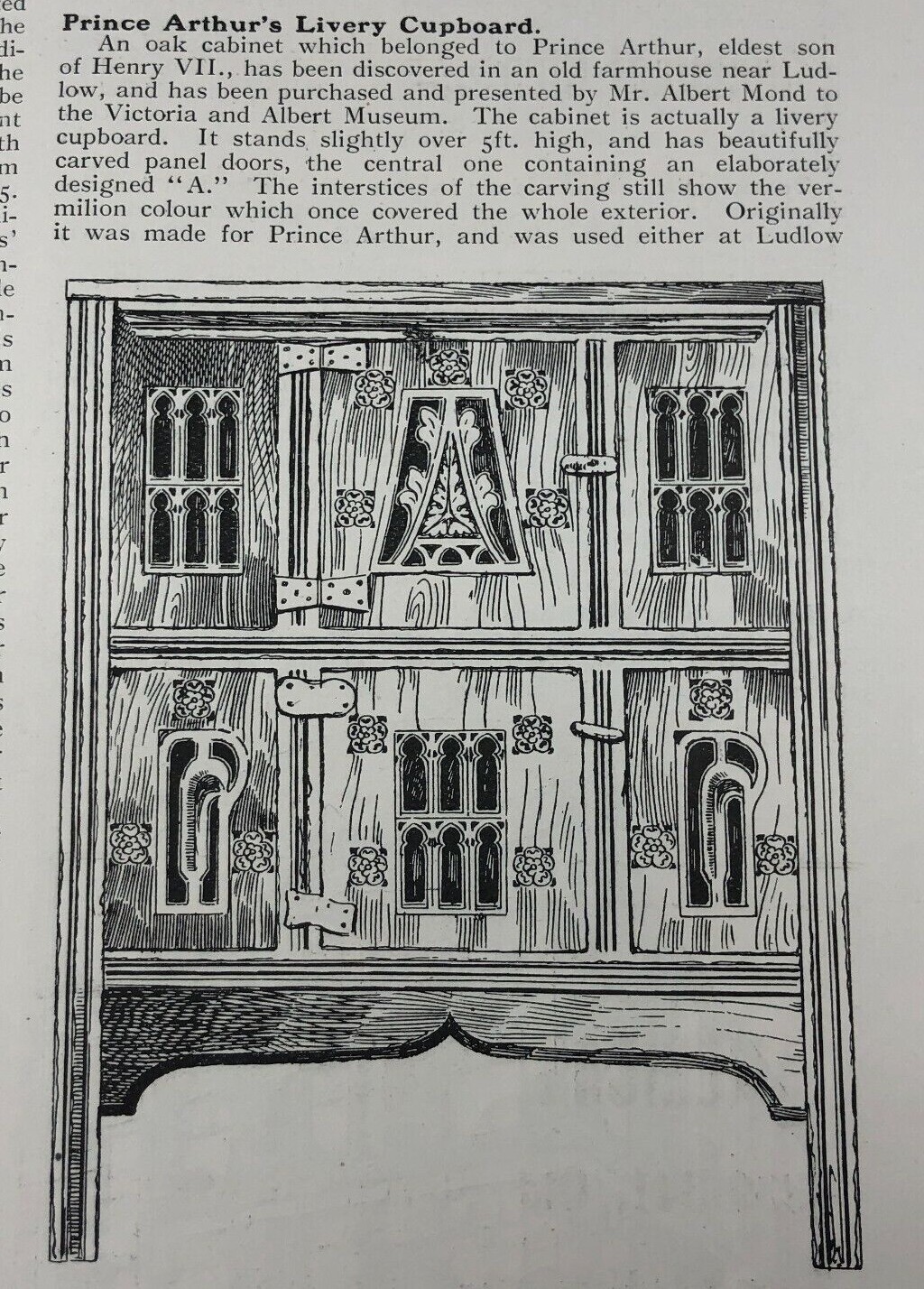 Prince Arthur\'s Livery Cupboard Furniture Antique Print Ad Advertising 1912 VTG
