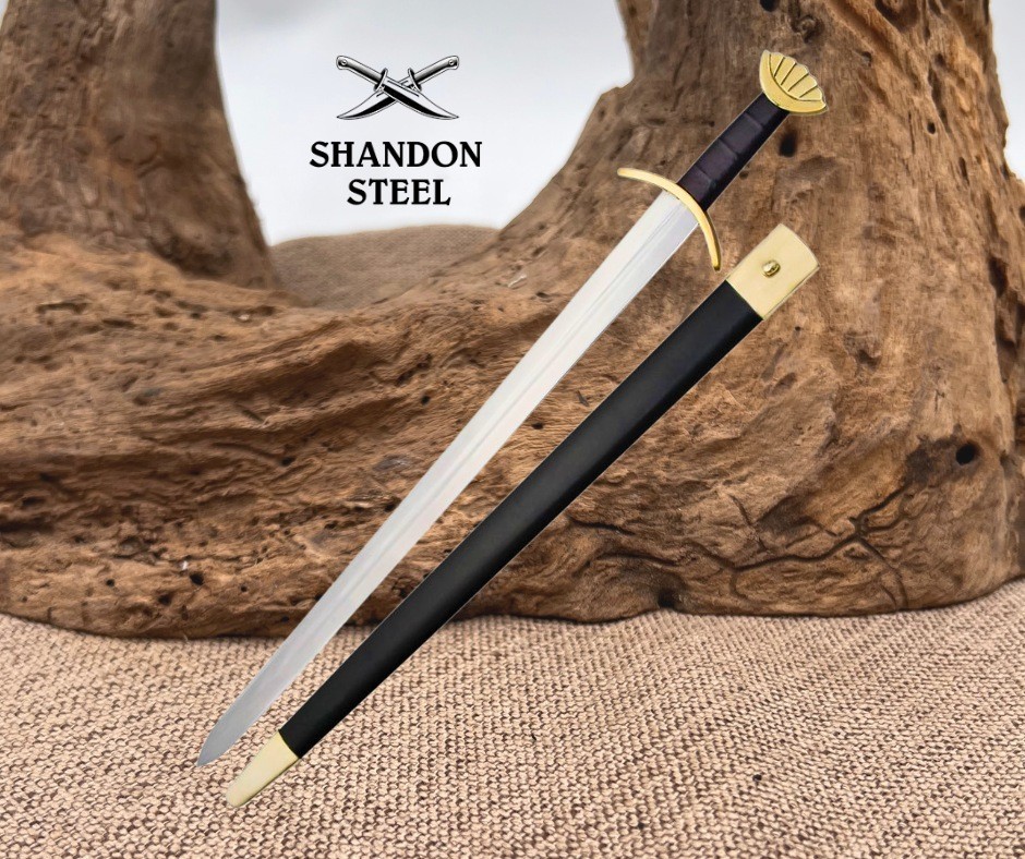 Ulfberht Lobed Viking Sword Brass Guard Handmade 1045 HC Steel Full Tang 887