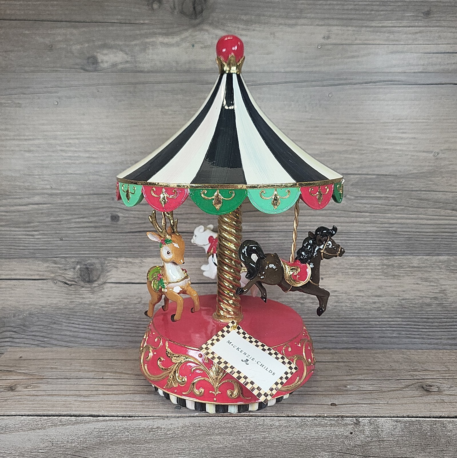 New Open Box Retired MacKenzie-Childs Granny Kitsch Carousel Wind Up Musical