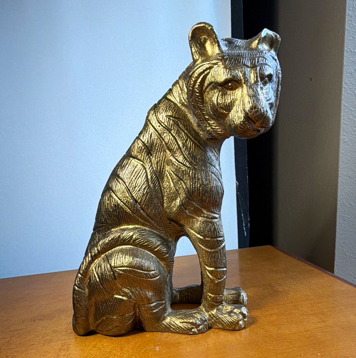 Unique Heavy Metal Egyptian  Tiger/Cheetah.  Decorative  Statue 10” tall