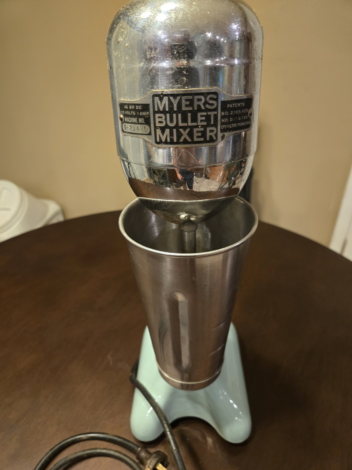 Myers Bullet Mixer Vintage Chrome Head Enamel Base