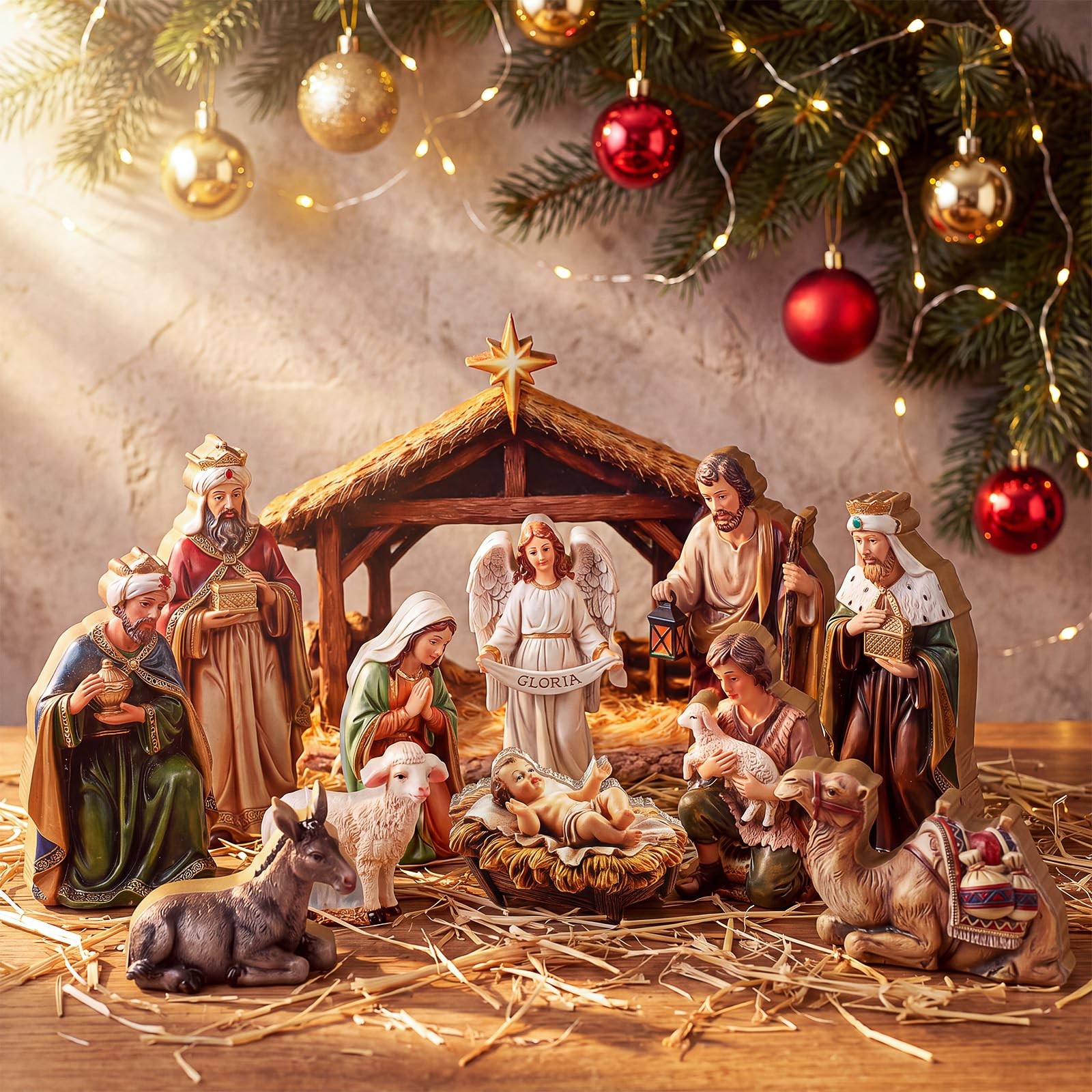 Memorywuu 12 Pcs Christmas Nativity Scene Set, Wooden Christmas Decor Memorywuu 12 Pcs Christmas Nativity Scene Set, Wooden Christmas Decor