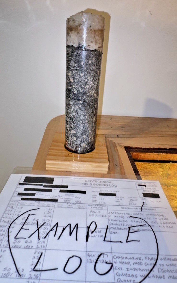 Relinquished Deep Rock Core Sample With Original Rock Core Field Log