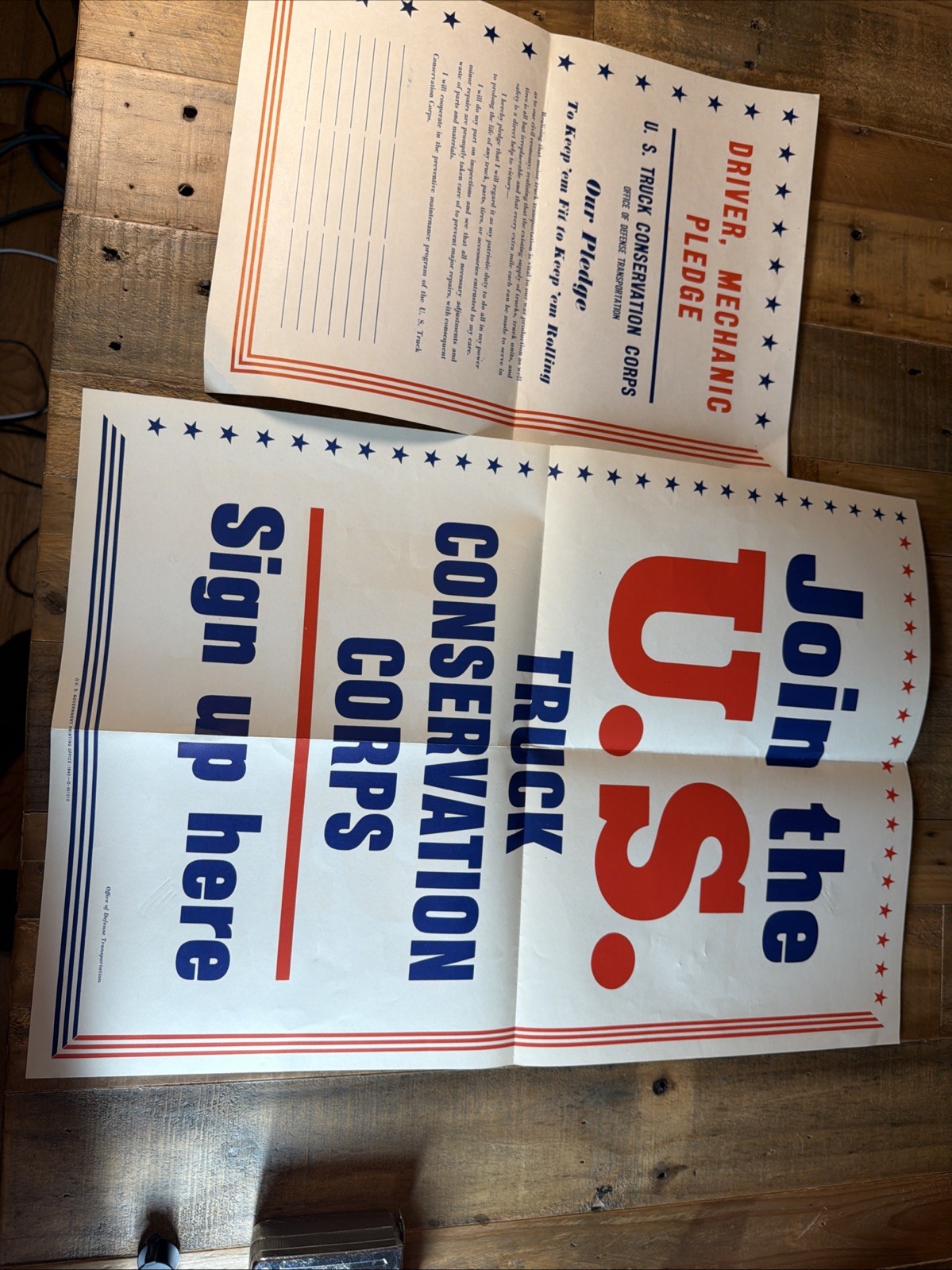 Rare Matching 1942 WWII US Truck Conservation Corps Poster & Pledge Sign Set